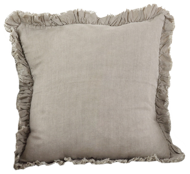 Ruffled Linen Down Filled Throw Pillow 20 X20 Contemporary