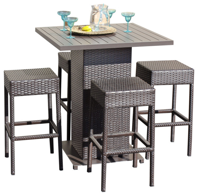 Belle Pub Table Set,Backless Barstools 5 Piece Wicker Patio Furniture ...