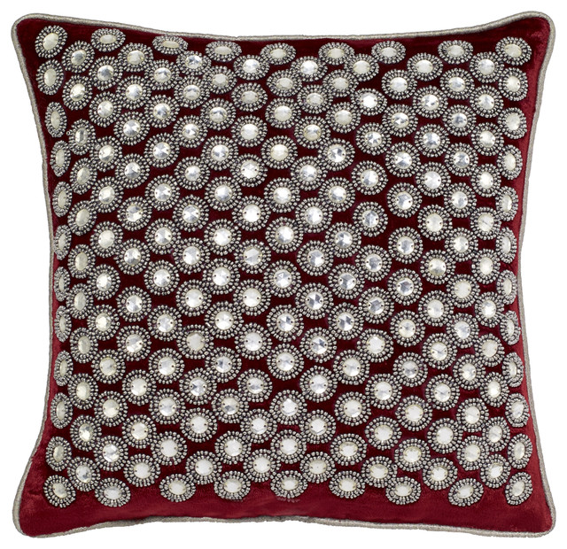 Sterling Velvet Crystals Pillow Burgundy 12 X12 Victorian