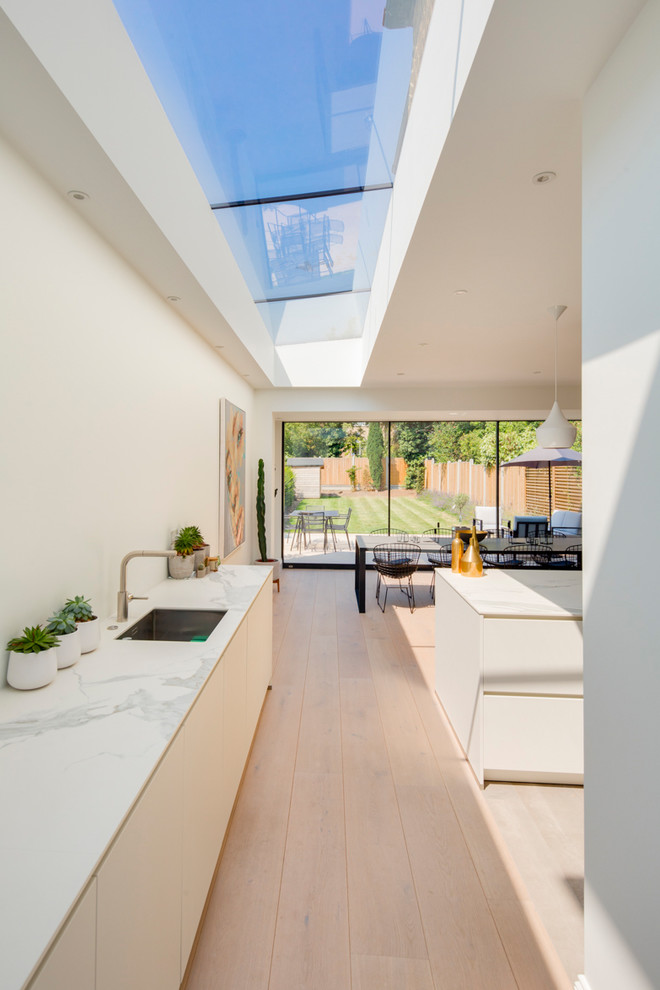 This is an example of a mid-sized contemporary home design in London.