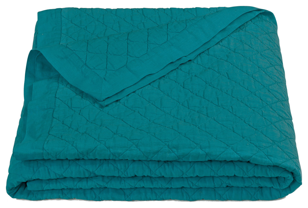 Diamond Pattern Linen Quilt, Full/Queen Turquoise