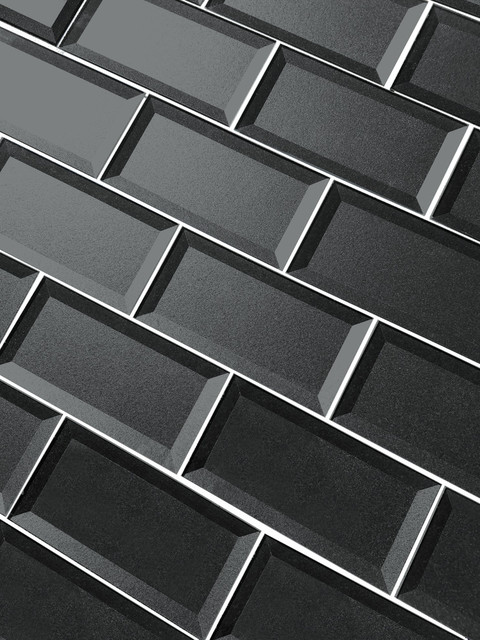 Forever Inner Beveled 3 X6 Eternal Gray Glass Subway Tile Wall
