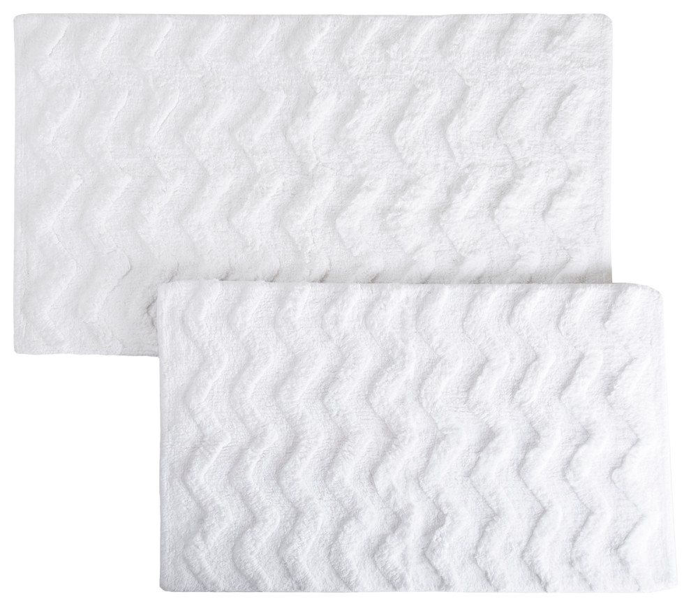 Lavish Home 100% Cotton 2 Piece Chevron Bathroom Mat Set, White