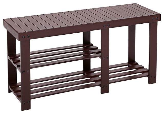 Entryway Shoe Rack Bench 2 Tiers Open Shelves Transitional