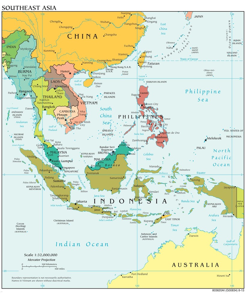 Southeast Asia Map, Political, Peel & Stick Removable Wall Decal, 20 ...