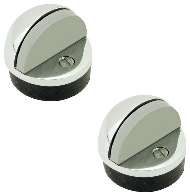 2 Brass Door Stop Dome Floor Mount Bumper Chrome Contemporary
