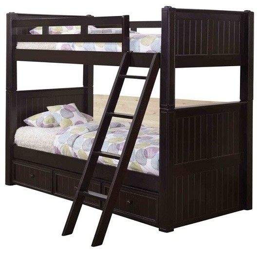 Foster Espresso Twin Xl Bunk Beds With, Extra Long Twin Bed Frame With Trundle