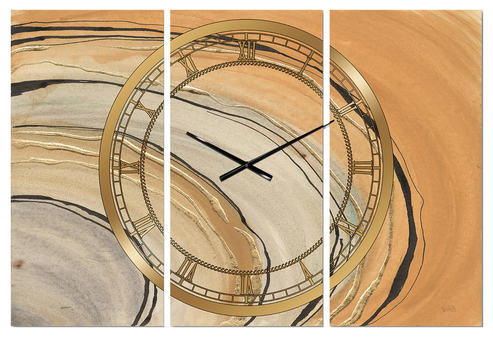 Glam Canion Ii Glam 3 Panels Metal Clock Contemporary Wall Clocks
