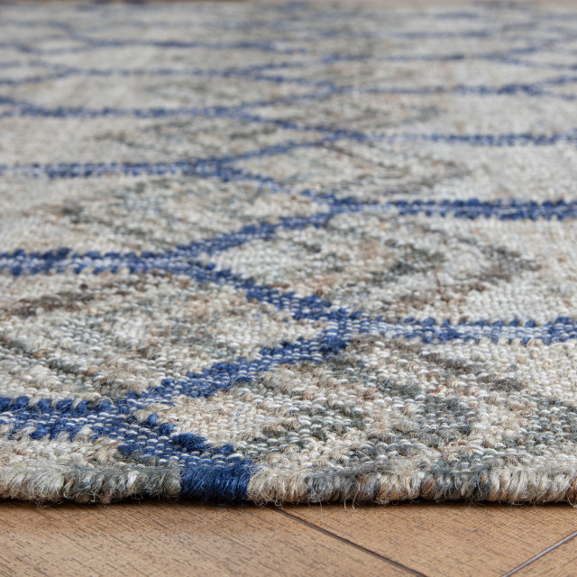 Marquesas Rug Marquesas Ivory and Blue Trellis Flatweave Area Rug, 8' x 10 ...