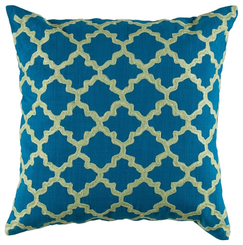 Peacock Blue Lime Green Graphic Design 18"x18" Pillow Set of 2