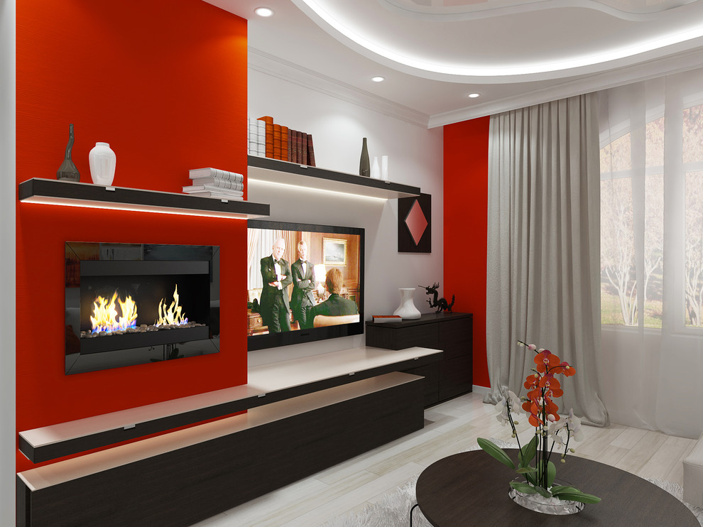 современная гостиная с камином