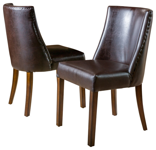 GDF Studio Rydel Dining Chairs, Brown Leather, Set of 2