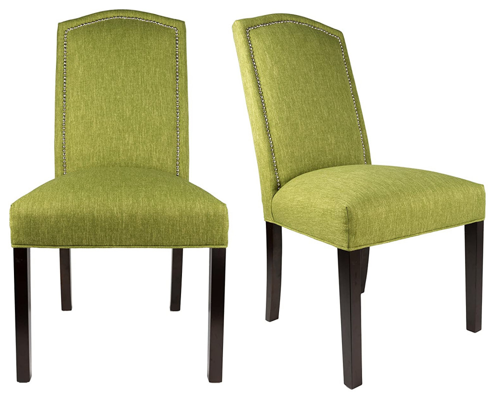 Set of 2 Dining Chair, Polyester Seat & Camelback With Nailhead