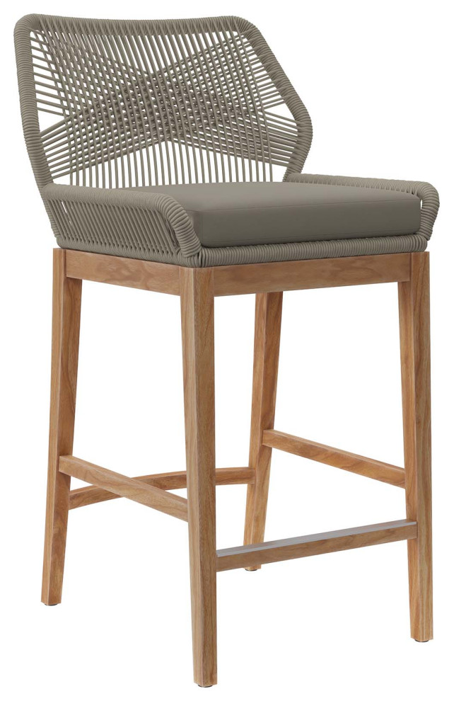 Wellspring Outdoor Patio Teak Wood Bar Stool, Light Gray Greige Beach