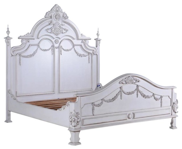 Bed Victorian King Old Lace White Solid Wood Carved Victorian Panel