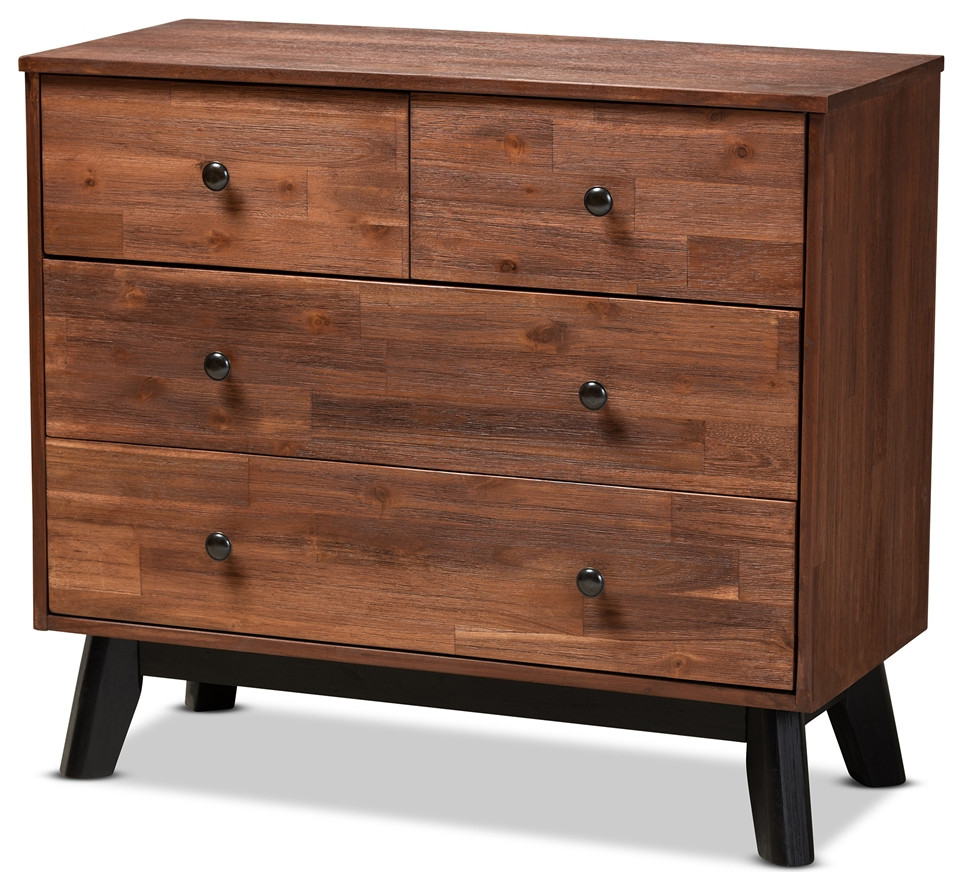 Modern and Temporary Brown and Black Oak Finished 4Drawer Wood Dresser