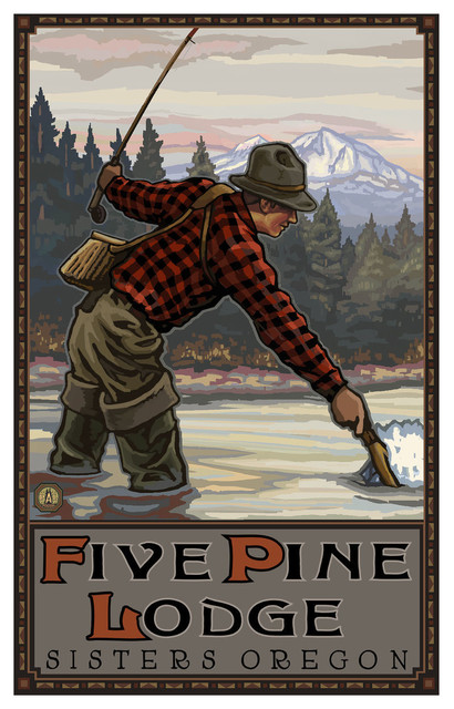 by Artist Paul A. Lanquist Five Pine Lodge Fly Fishing, Art Print, 24 ...