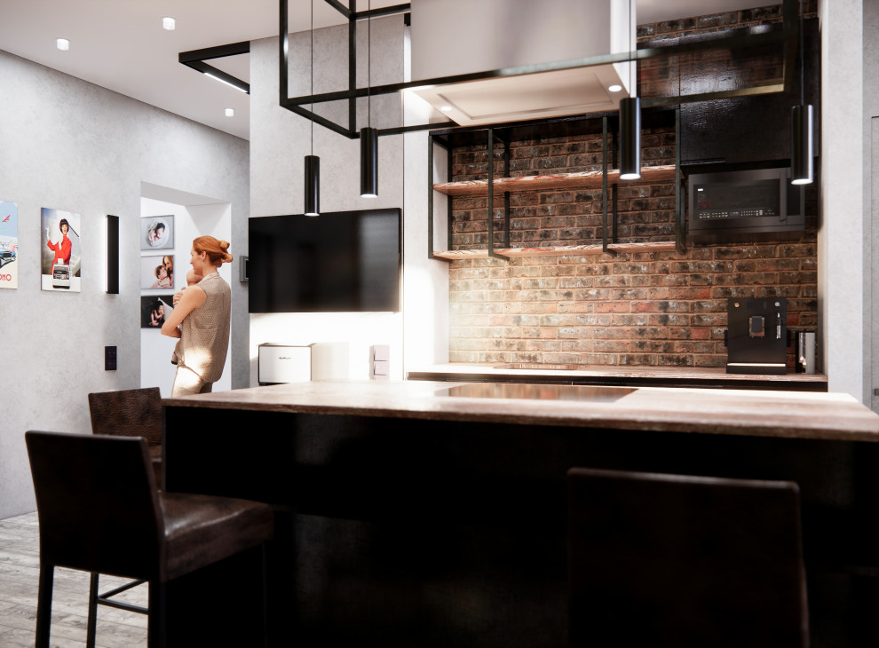 Квартира в Москве в стиле лофт, кухня, холл, санузел, кладовая. 2020 г.