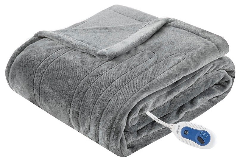 Beautyrest Oversized Plush Heated Throw, 60 x 70", Grey Contemporary
