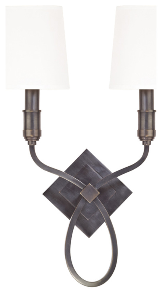 Westbury Wall Sconce Old Bronze Finish White Faux Silk Shade