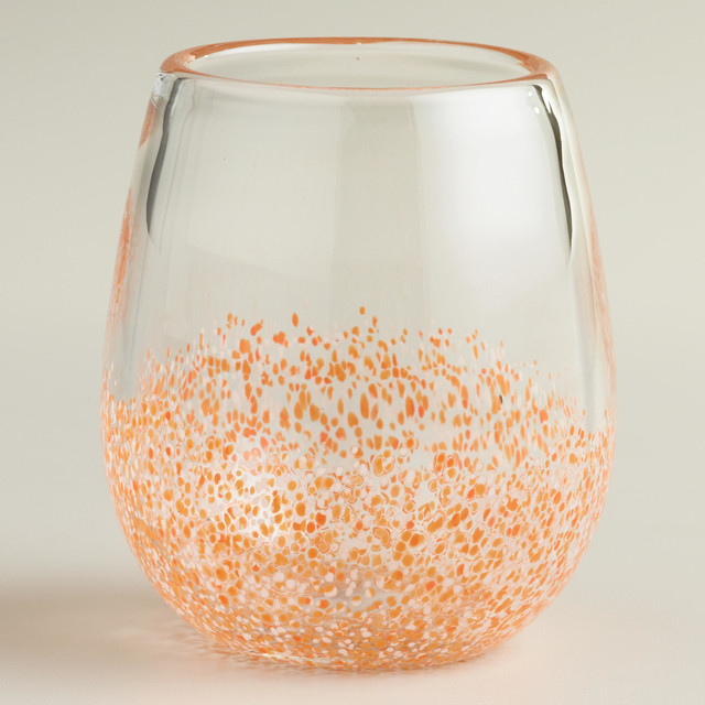 Orange Confetti Stemless Wineglasses, Set of 4
