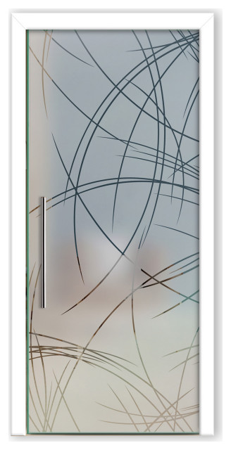 Pocket Glass Doors with Frosted Design, 38"x80", Semi-Private, T-Handle Bar