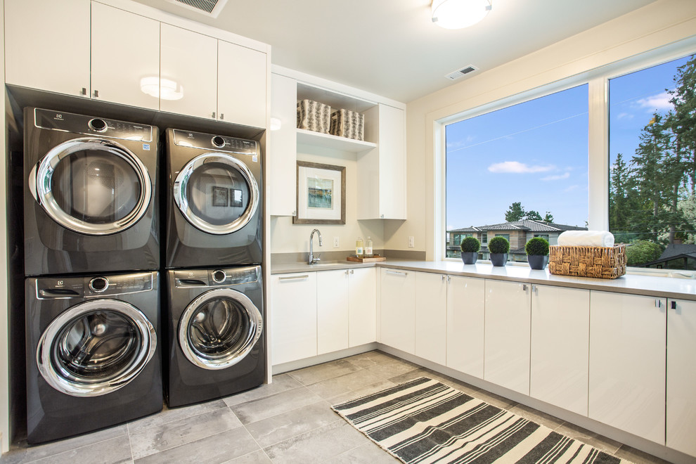 Inspiration for a contemporary laundry room remodel in Seattle