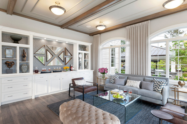 Transitional Living Room nyklassisk-dagligstue