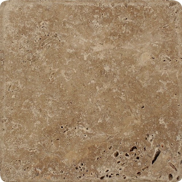 Noce Travertine Tile, 6x6, Tumbled Field Tiles, 10 SqFt Traditional