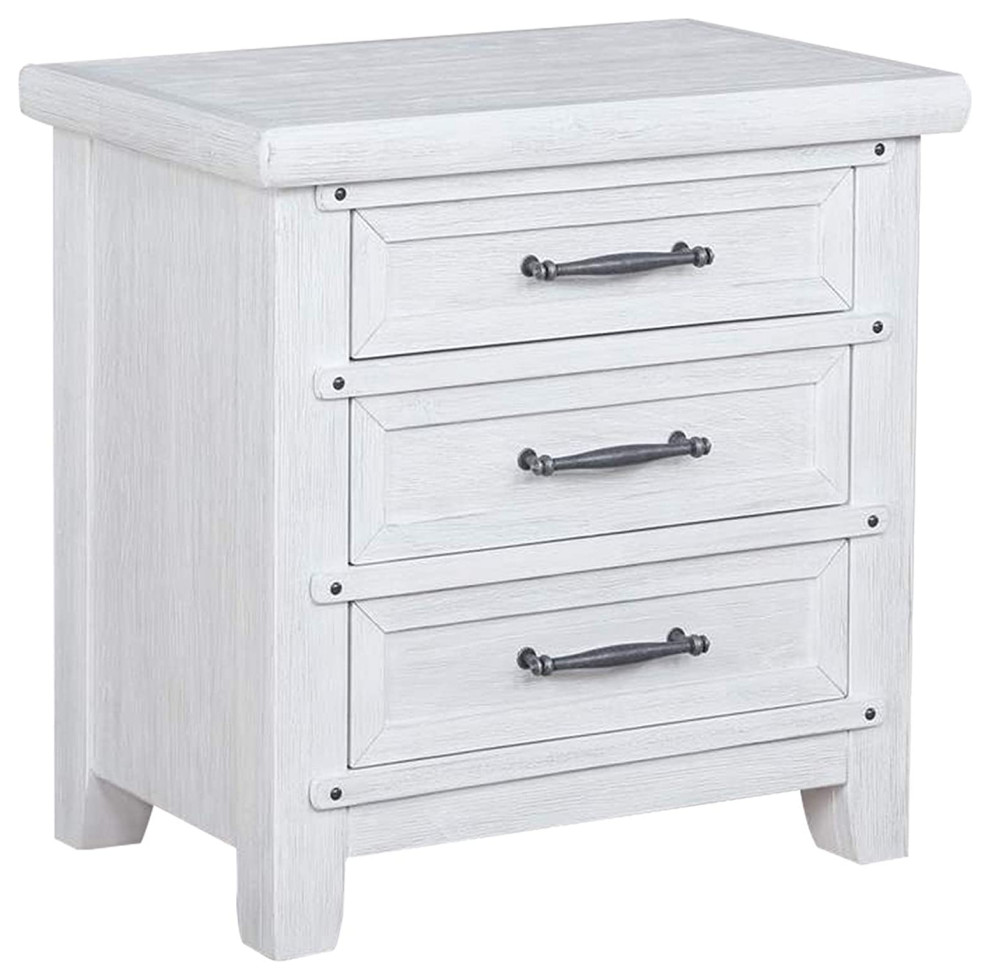 Classic Nightstand, 3 Large Drawers With Antique Look Handles, White ...