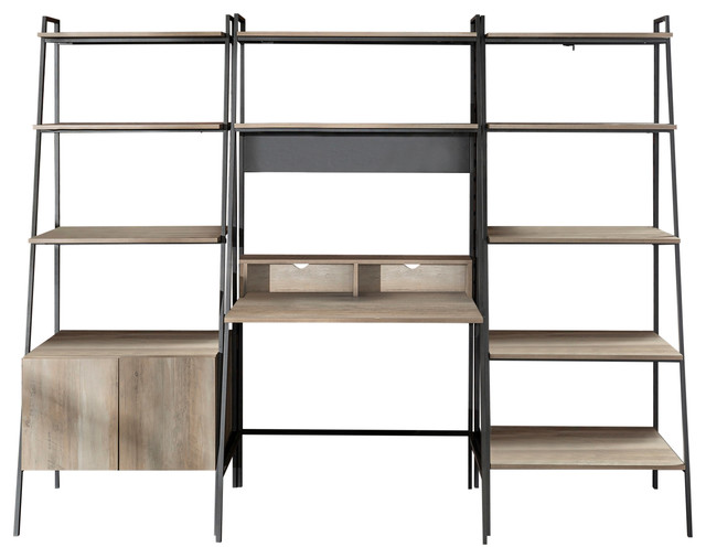 3 Piece Home Office Desk Set Gray Wash This Sleek Modern Desk Brings A Clean Design Sy Steel Frame And Quality Tempered Glass Top Together The X Base Adds Unique Look As