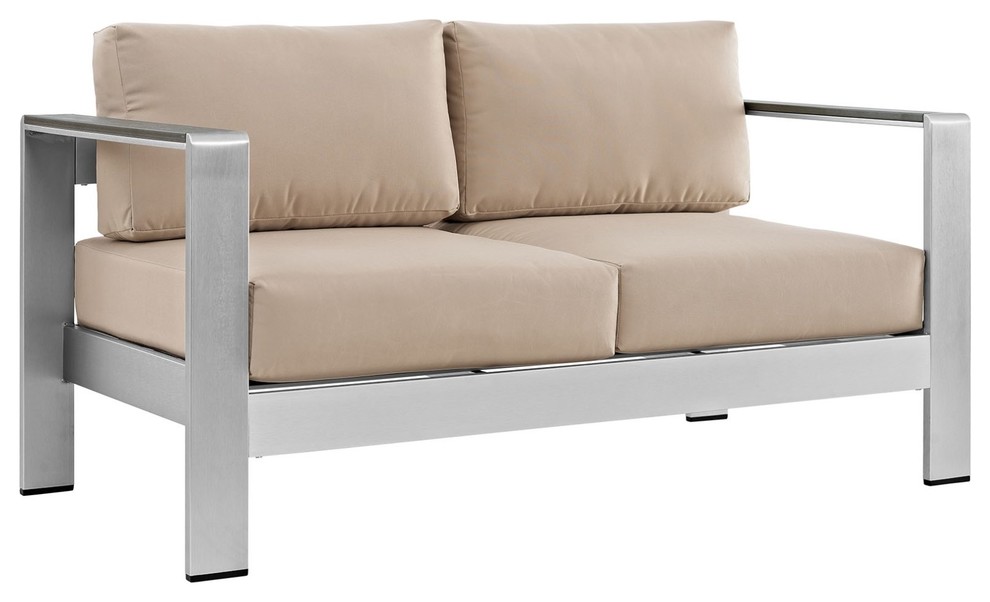 Modern Contemporary Urban Outdoor Patio Balcony Loveseat Sofa, Beige