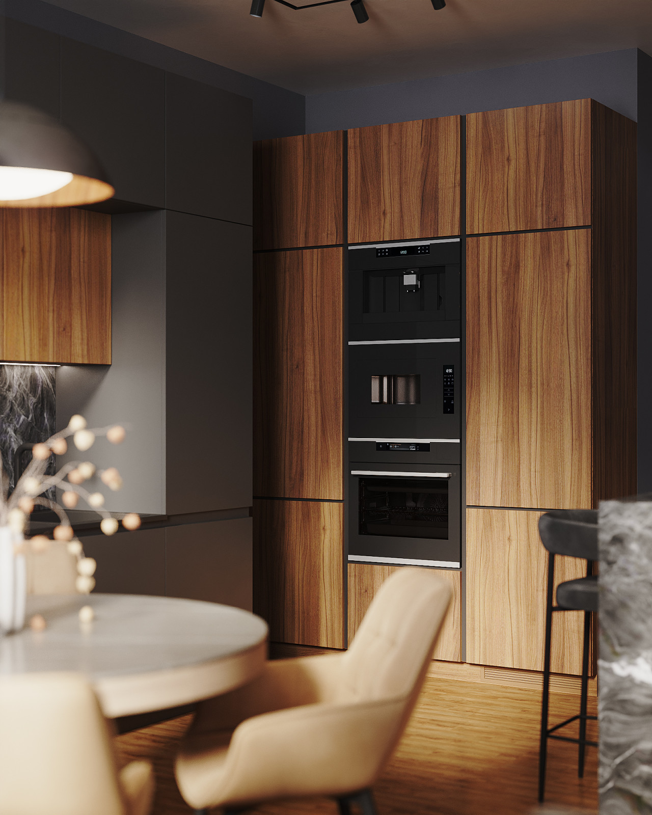 Минималистичная квартира в темных тонах.