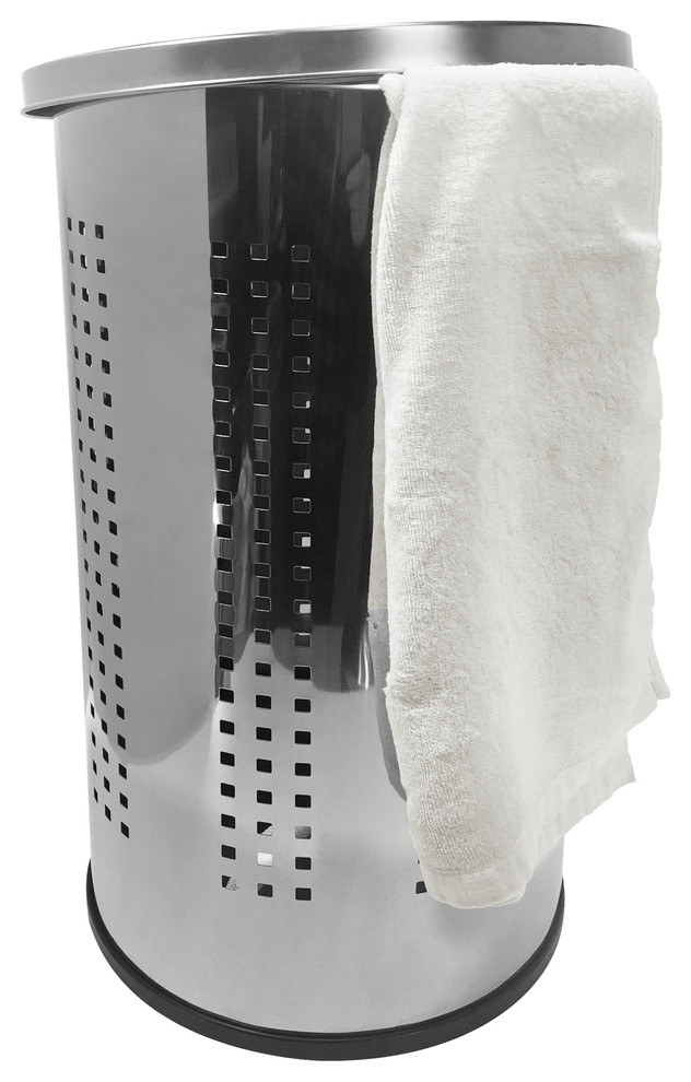 Polished Stainless Steel Laundry Bin and Hamper, Ventilated, 46 L