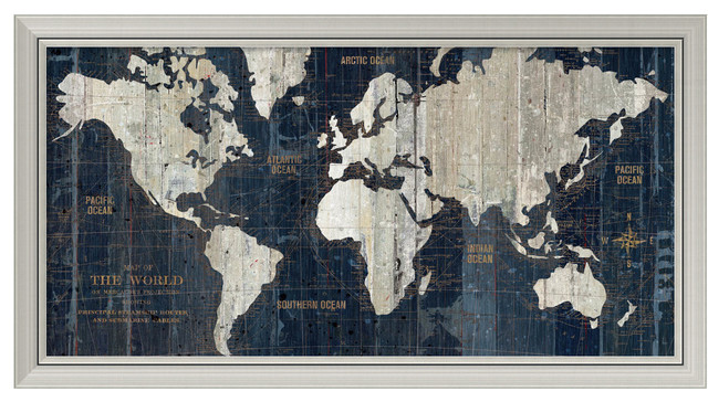 World Map Framed Print Framed Print 'Old World Map Blue' by Wild Apple Portfolio, Outer 