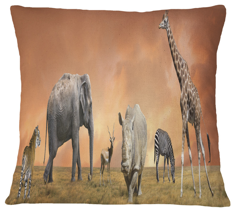 Savannah Wildlife Panorama African Throw Pillow, 18"x18"