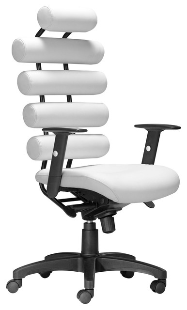 Modern Contemporary Office Chair, White Leatherette Painted Metal