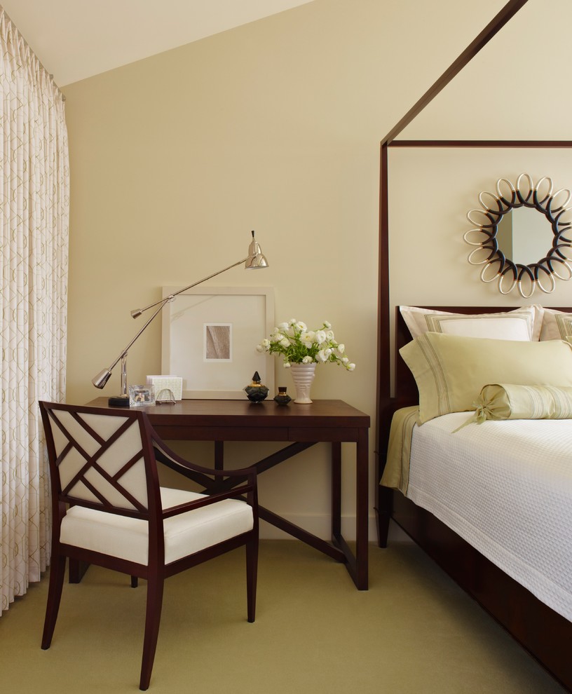 Inspiration for a mid-sized transitional master carpeted bedroom remodel in Detroit with beige walls