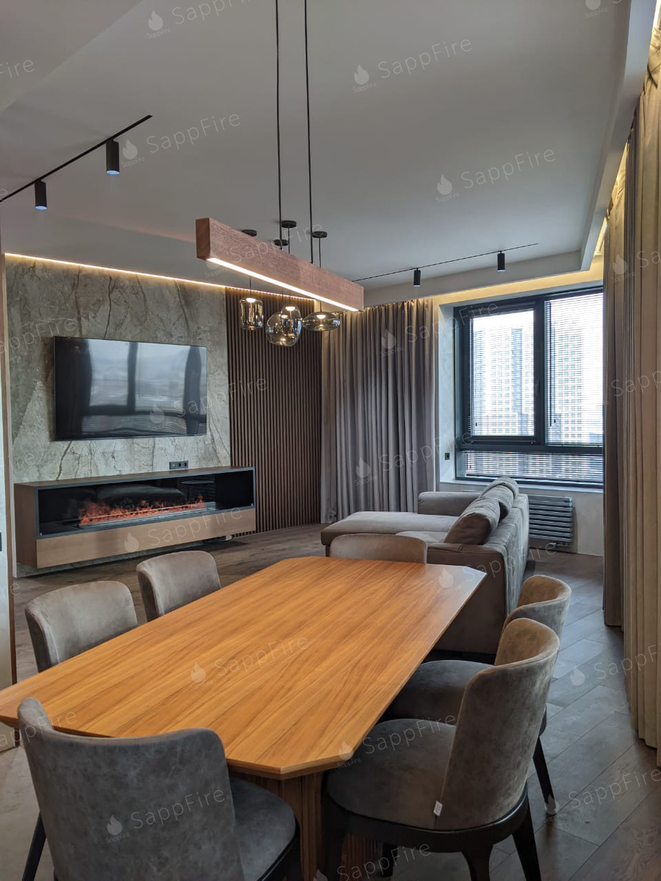 Роскошный интерьер с паровым камином