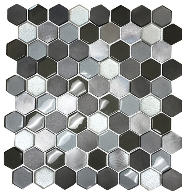Modern Hexagon Black Glass Mosaic Tile Backsplash Kitchen Feature Wall MTO0256