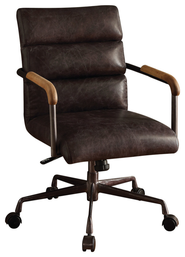Harith Top Grain Leather Office Chair, Retro Brown, Antique Ebony