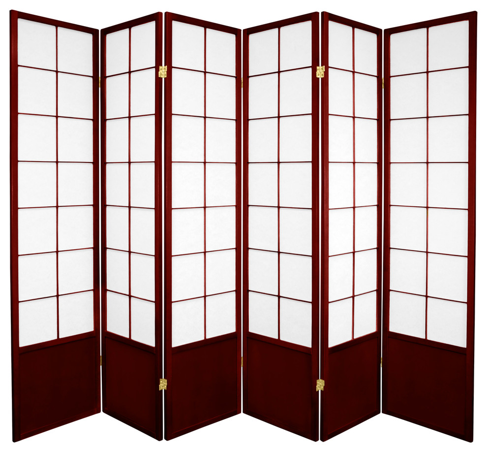 6' Tall Zen Shoji Screen, Rosewood, 6 Panels