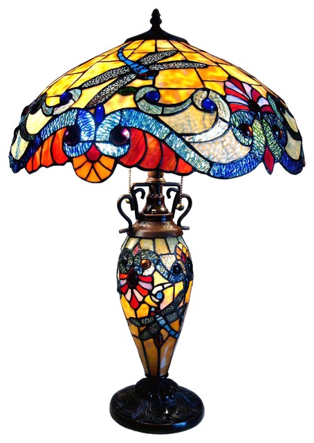 Chloe Lighting 3 Light Tiffany Style Dragonfly Double Lit Table Lamp Chloe Lighting 3 Light Tiffany Style Dragonfly Double Lit Table Lamp
