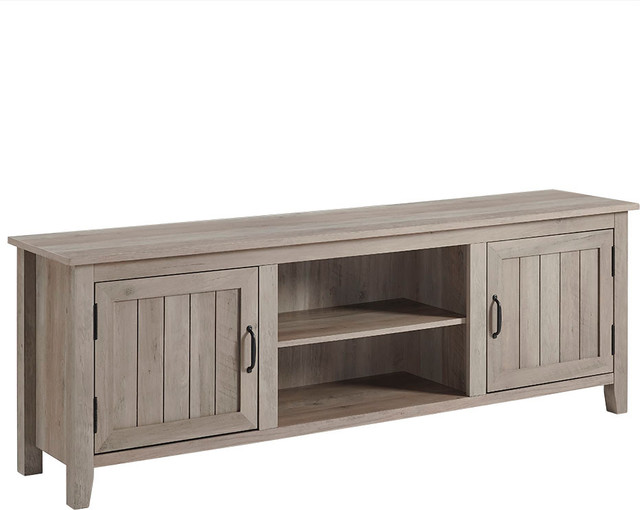 70 Farmhouse Tv Stand Console With Side Grooved Doors Grey Wash