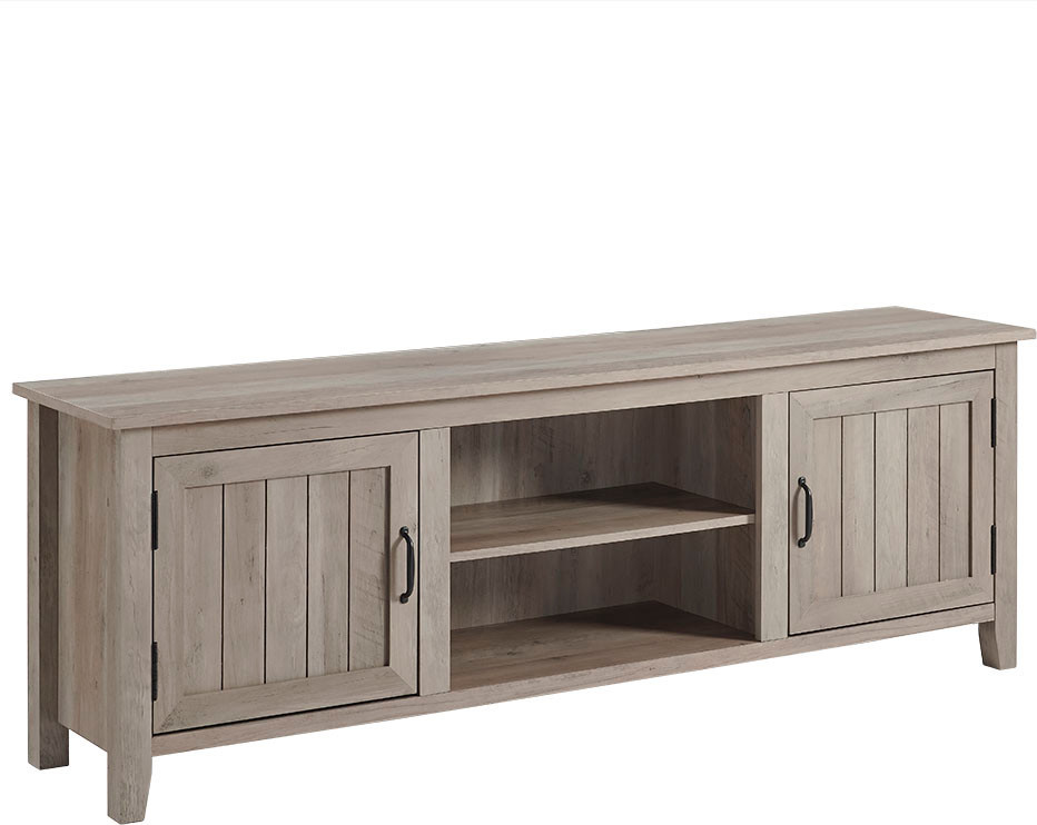 70 Farmhouse Tv Stand Console With Side Grooved Doors Grey Wash