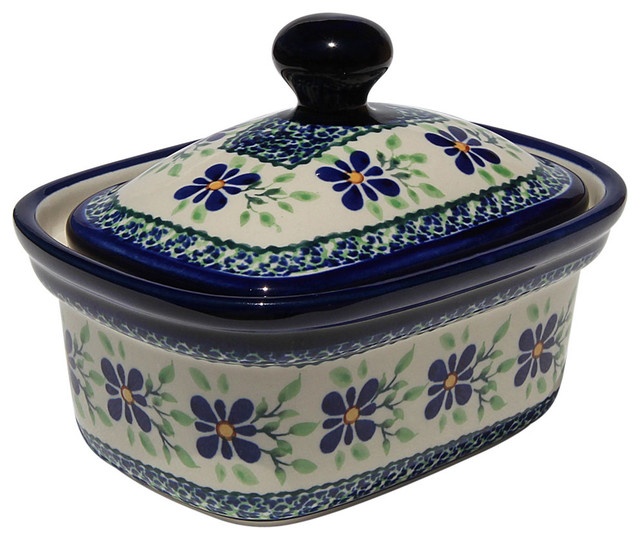 Polish Pottery Butter Tub, Pattern Number du121 Farmhouse Butter