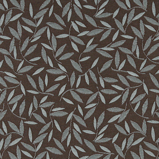 Brown And Blue Floral Leaf Contract Grade Upholstery Fabric By The Yard