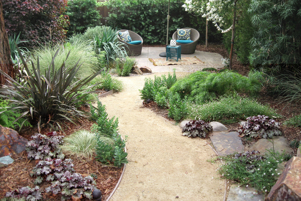 This is an example of a small contemporary backyard partial sun xeriscape in Los Angeles with a garden path.