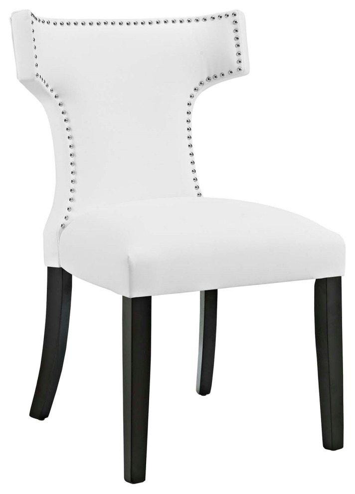 Faux Leather Upholstered Dining Chair with Nailhead Trim Transitional
