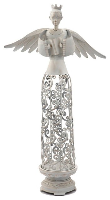 Benzara BM165410 Metal And Resin Angel figurine, White